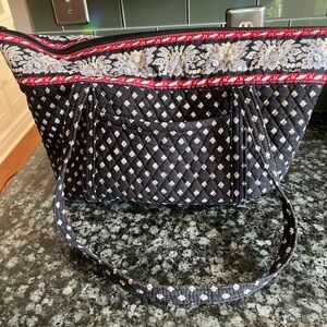 Vintage Vera Bradley Quilted Black & Red Lotus Zipped Tote Bag